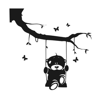 Bear sitting on a swing Kids Room Big & Small Sizes Colour Wall Sticker Modern Floral Style 'Kids20'