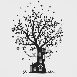KIDS HOUSE ON THE TREE & OWLS Sizes Reusable Stencil Animal Kids Room Style 'Kids47'