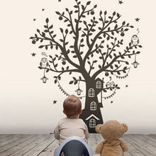 KIDS HOUSE ON THE TREE & OWLS Big & Small Sizes Colour Wall Sticker Happy Kids Style 'Kids47'