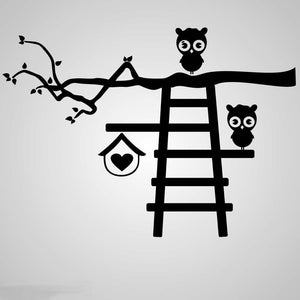 KIDS LADDER & FUNNY OWL Big & Small Sizes Colour Wall Sticker Animal Happy 'Kids81'