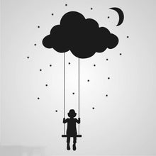 CHILD ON THE SWING IN THE SKY Big & Small Sizes Colour Wall Sticker Animal Happy 'Kids88'