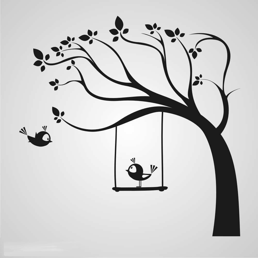 FLOWERS TREE & SWING BIRDS KIDS ROOM Sizes Reusable Stencil Animal Happy 'Kids90'