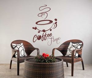 CUP OF FRESH COFFEE, 'COFFEE TIME' QUOTE Big & Small Sizes Colour Wall Sticker Modern Style 'Cafe3'