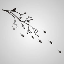 BIRD ON THE TREE BRANCH FALLING LEAVES Big & Small Sizes Colour Wall Sticker Shabby Chic 'Tree17'