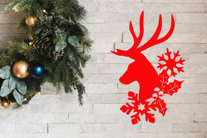 Merry Christmas Reindeer Head Holly A5 A4 A3 and Larger Reusable Stencil Self Adhesive 'Snow33'