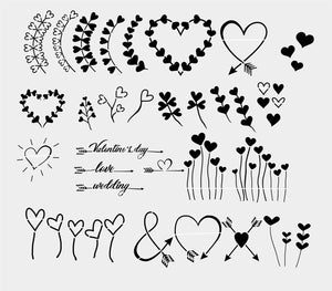 SET OF HEARTS BORDERS Big & Small Sizes Colour Wall Sticker Mother's Day Valentine's Day Love Heart Wedding 'Deco21'