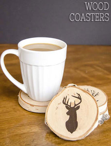 ROUND Logo Personalised Occasional Wooden Coaster Wood Slice Custom Engraved Birthday Company