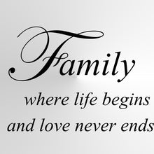 "Family where life begins" Quote Big & Small Sizes Colour Wall Sticker  'Q73'