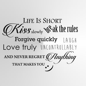 "LIFE IS SHORT KISS SLOWLY" Valentine's QUOTE Sizes Reusable Stencil Modern 'Q74'