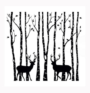 Deers in the forest Reusable Stencil Various Sizes Shabby Chic Art Woods Trees Animal Winter Christmas/ Animal148