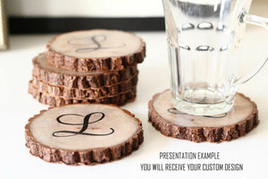 Rustic Wood Coasters Present Gift Engraved Valentine's Wedding Happy Bea LoveQ86