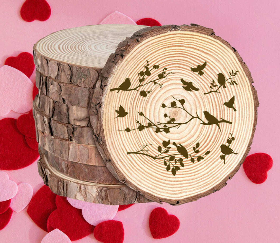 Rustic Wood Coasters Present Gift Engraved Valentine's Mother's Birthday Birds 2