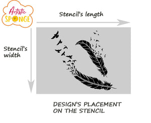 FEATHERS WITH BIRDS WAVE Big & Small Sizes Reusable Stencil Modern Romantic Style 'Deco42'