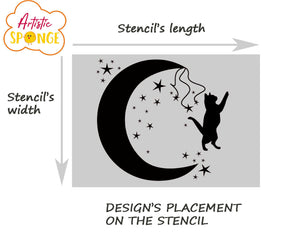 Cat And The Moon Magical Sizes Reusable Stencil Modern Wall Art Room 'MG4'