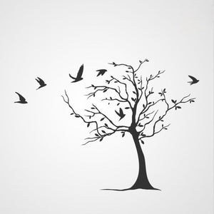 Single tree with birds Reusable stencil Sizes Modern Floral Style 'Tree12'