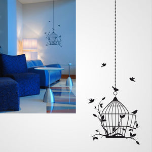 BIRDS IN THE CAGE ON THE CHAIN Big & Small Sizes Colour Wall Sticker Shabby Chic 'Flora38'