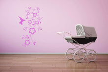 HUMMING-BIRD IN FOWERS Big & Small Sizes Colour Wall Sticker Shabby Chic Romantic Style 'Flora07'